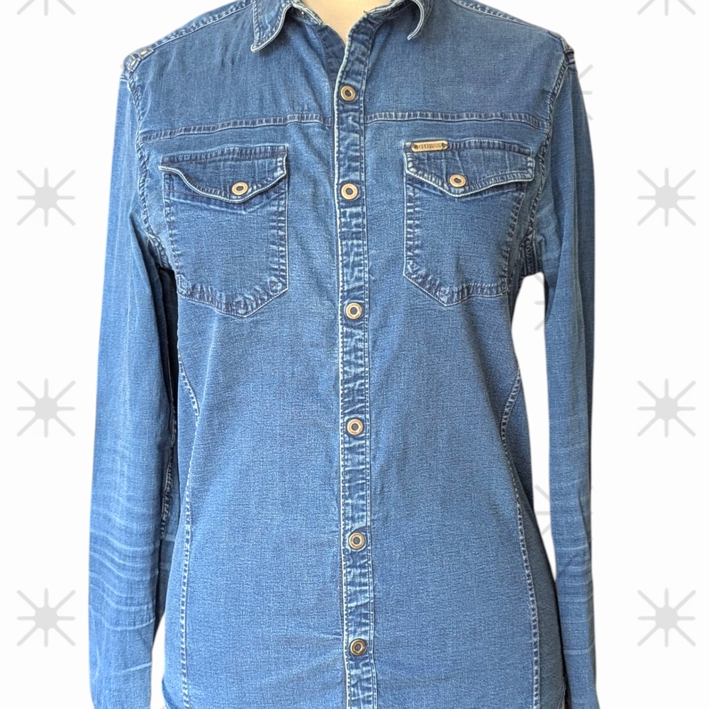 Guess Blue Denim Western Core Slim Fit Shirt